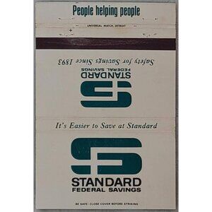 Vintage Standard Federal Savings Matchbook Cover Detroit Michigan MI